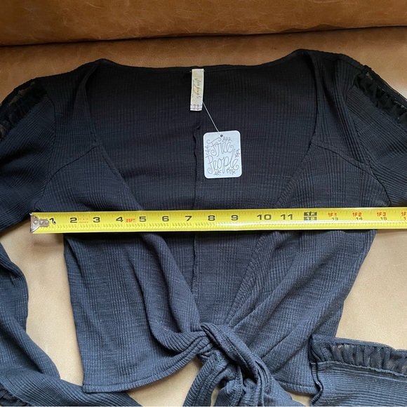 NWT Free People Nevermind Crop Wrap Top thumb holes mesh ballet We the Free - Picture 6 of 13